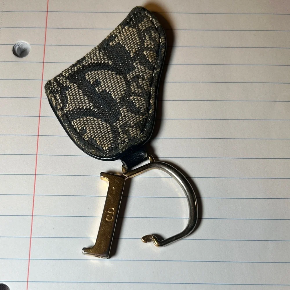 263. Dior Blue and Cream Saddle Key Holder/Charm w/coa